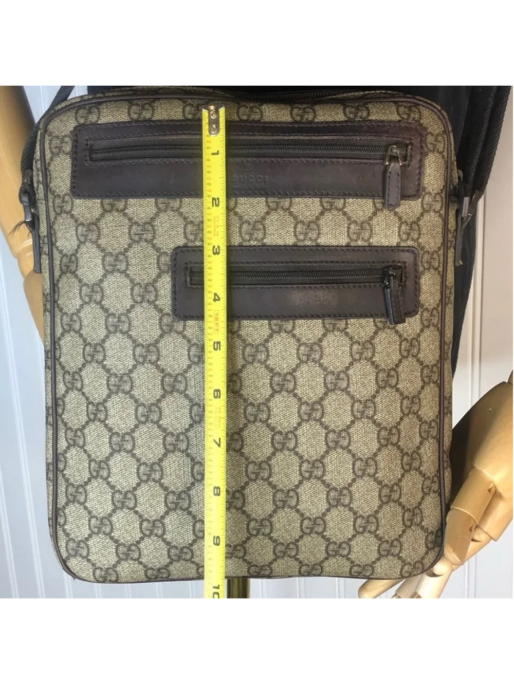 GUCCI GG Monogram Coated Canvas Brown Leather Crossbody Messenger Bag VINTAGE